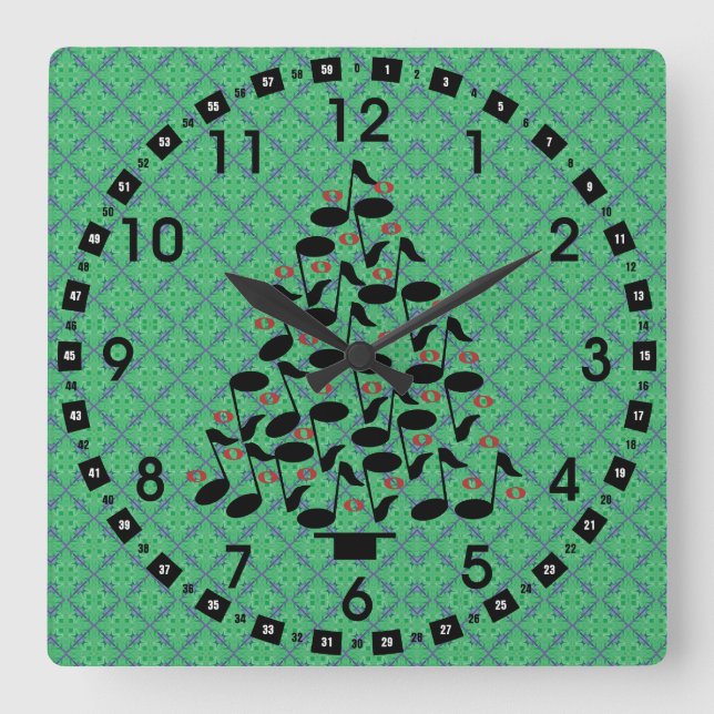 Musical Christmas Tree Square Wall Clock (Front)