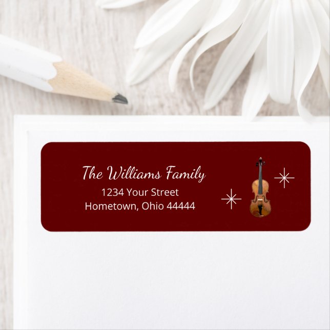 Musical Christmas Violin Red Return Address (Insitu)