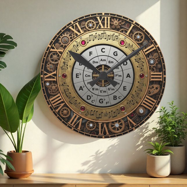 Musical Circle of Fifths Clock, Mechanical Art Round Clock (Musical Circle of Fifths Clock / Mechanical Art Wall Clock)