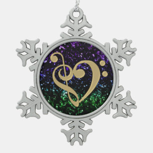Musical Clef Heart Glitter Holiday Ornament