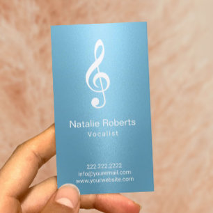 Musical Clef Logo Vocalist Singer Light Blue Music Business Card