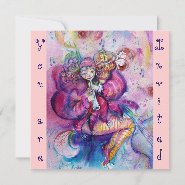 MUSICAL CLOWN ,pink blue Invitation (Front)