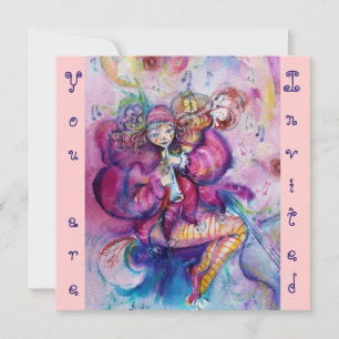 MUSICAL CLOWN ,pink blue Invitation