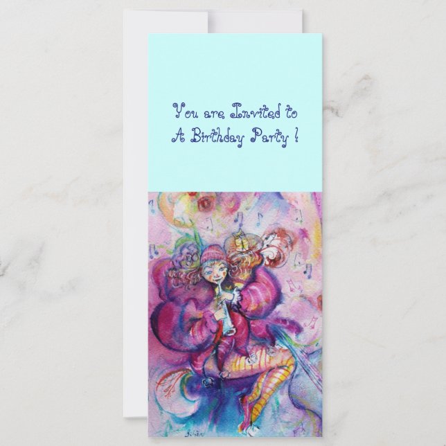 MUSICAL CLOWN ,pink blue Invitation (Front)