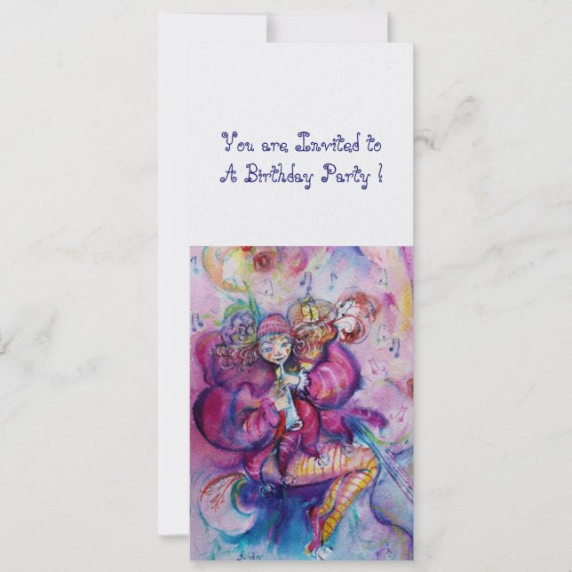 MUSICAL CLOWN ,pink blue ,white ice metallic Invitation (Front)