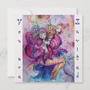 MUSICAL CLOWN ,pink blue ,white ice metallic Invitation