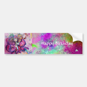 MUSICAL CLOWN ,PINK PURPLE SPARKLES Happy Birthday Bumper Sticker