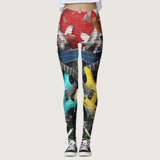Musical Collage: Colourful Rhythmic Background. Leggings (Front)
