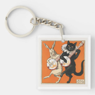 Musical Dancing Rabbit and Cat Key Ring