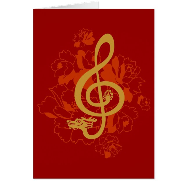 Musical Dragon treble clef peonies Custom Card (Front)
