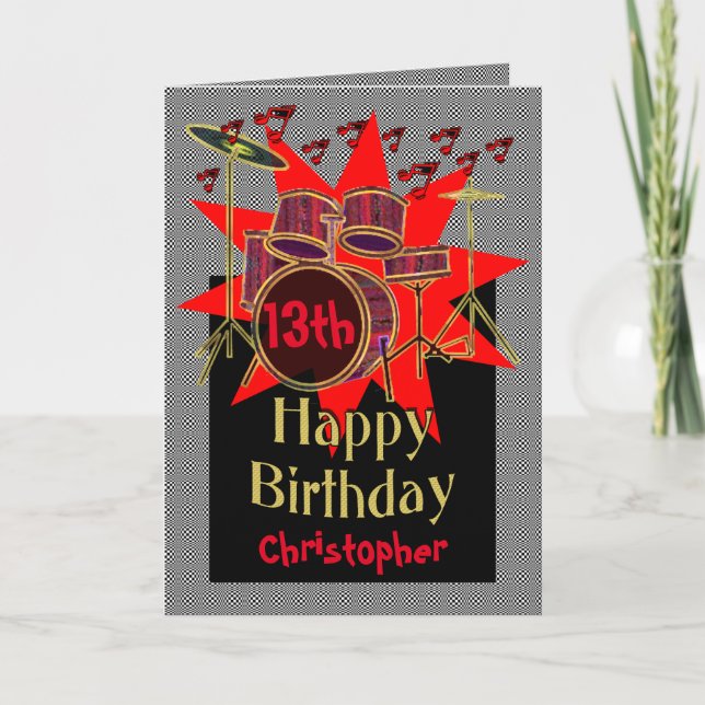 Musical Drum Beats 13th Birthday Card (Front)