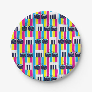 Musical Drums Piano Keys Retro Party Paper Plate