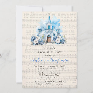 Musical Dusty Blue Church Engagement Party Invitation