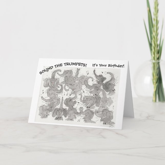 Musical Elephants Birthday Card  (Front)