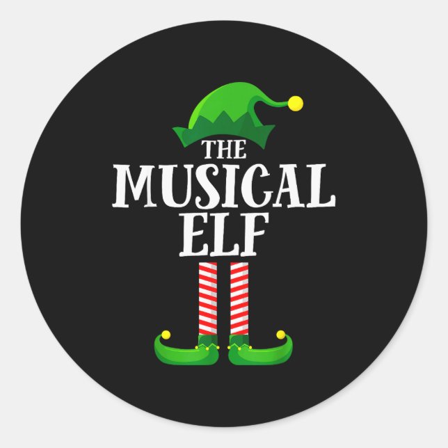 Musical Elf Matching Family Group Christmas Party  Classic Round Sticker (Front)