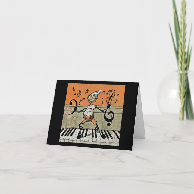 Musical Elf Note on Piano Note Card (Front)