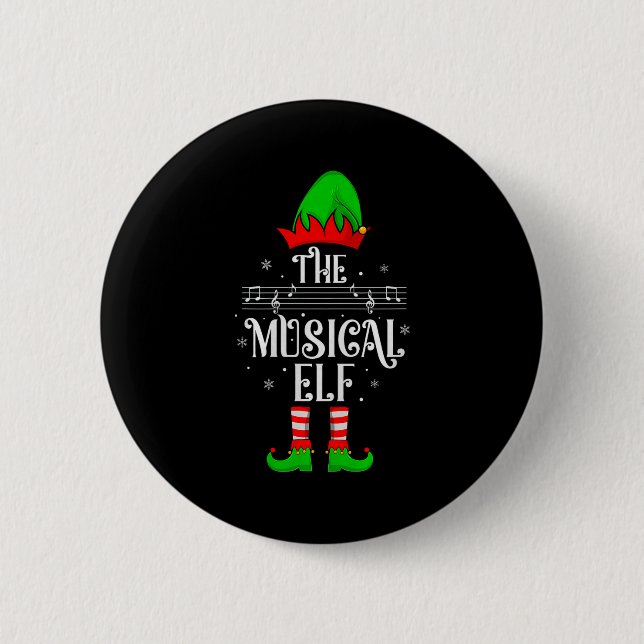 Musical Elf Xmas Christmas Matching Family Elf Squ 6 Cm Round Badge (Front)