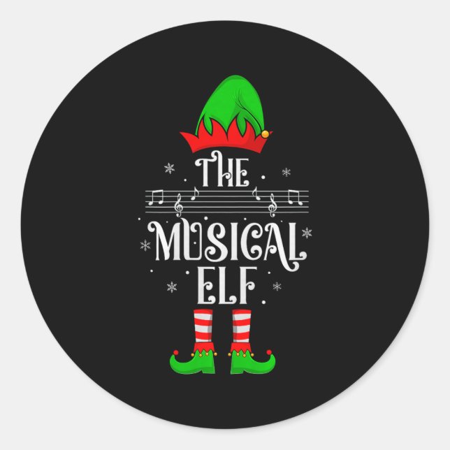 Musical Elf Xmas Christmas Matching Family Elf Squ Classic Round Sticker (Front)