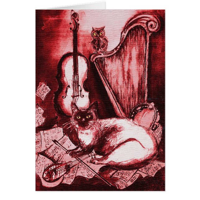 MUSICAL FATHER'S DAY CAT AND OWL ,Red  White (Front)