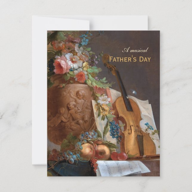 Musical Father's Day Flowers and violin Bachelier Holiday Card (Front)