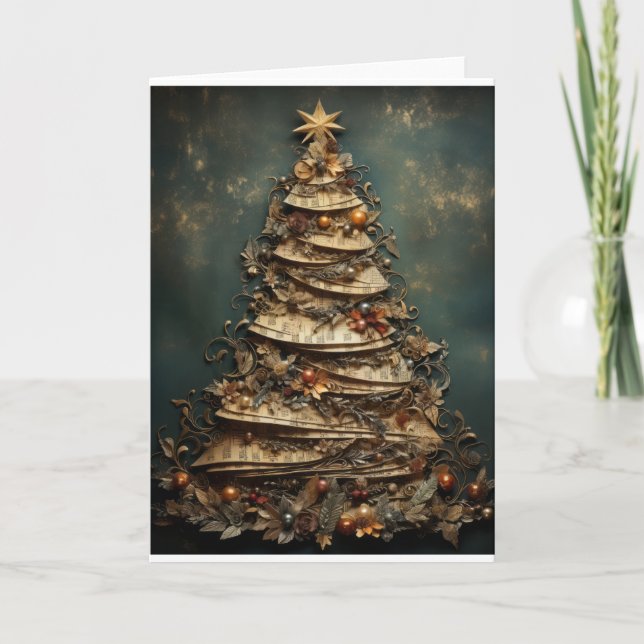 Musical Floral Christmas Tree Holiday Card (Front)