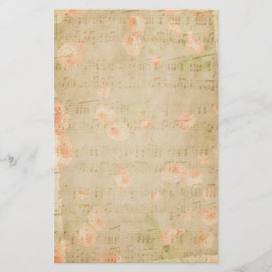 Musical Floral Notes Flowers Peach Beige Stationery