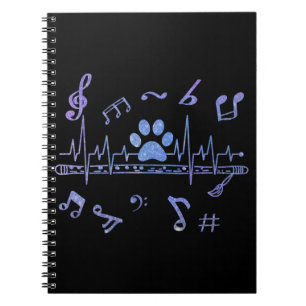 Musical Flute with Paw Prints Notebook