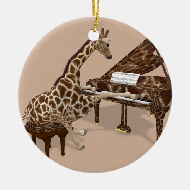 Musical Giraffe Plays Grand Piano Ceramic Tree Decoration (Front)