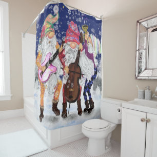 Musical Gnome Band Christmas Shower Curtain