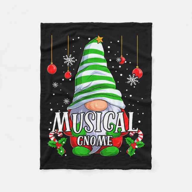 Musical Gnome Christmas Pajamas Matching Family Gr Fleece Blanket (Front)