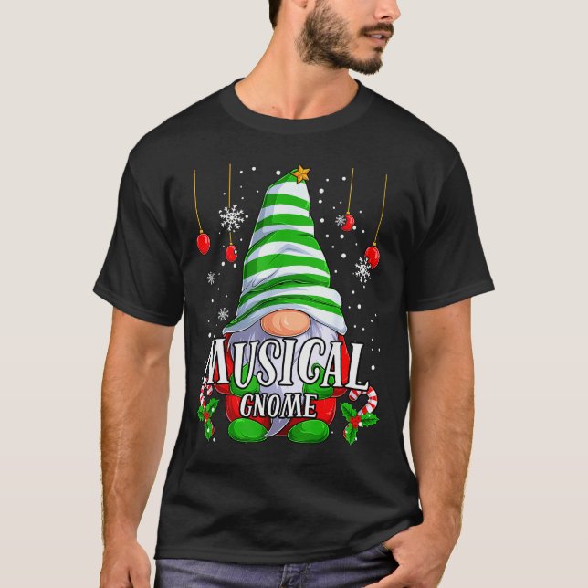 Musical Gnome Christmas Pajamas Matching Family Gr T-Shirt (Front)