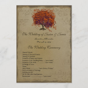 Musical Gold Dark Coral Heart Tree Wedding Program Programme