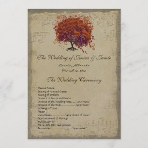 Musical Gold Dark Coral Heart Tree Wedding Program Programme