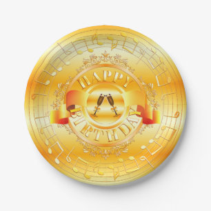 Musical Gold Embellished Attractive Happy Birthday Paper Plate