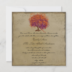 Musical Gold Orange Plum Heart Leaf Tree Weddings Invitation