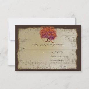 Musical Gold Orange Plum Heart Leaf Tree Weddings RSVP Card