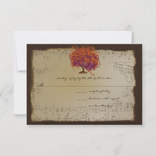 Musical Gold Orange Plum Heart Leaf Tree Weddings RSVP Card
