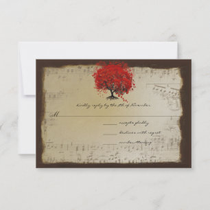 Musical Gold Orange Plum Heart Leaf Tree Weddings RSVP Card