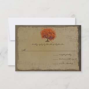 Musical Gold Orange Plum Heart Leaf Tree Weddings RSVP Card
