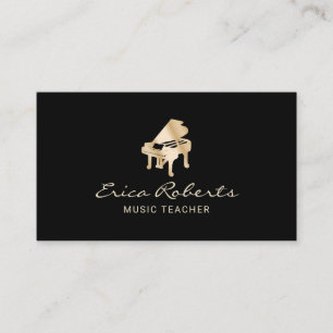 Musical Gold Piano Logo Plain Black Music Business Card