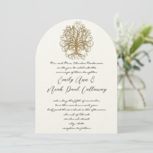 Musical Gold Swirl Tree Wedding Invitation