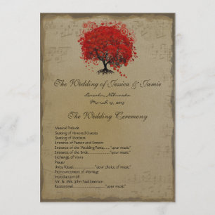 Musical GoldRed Heart Tree Wedding Program Programme