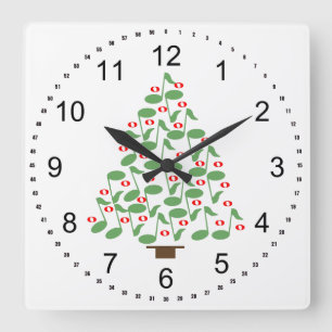 Musical Green Christmas Tree Square Wall Clock