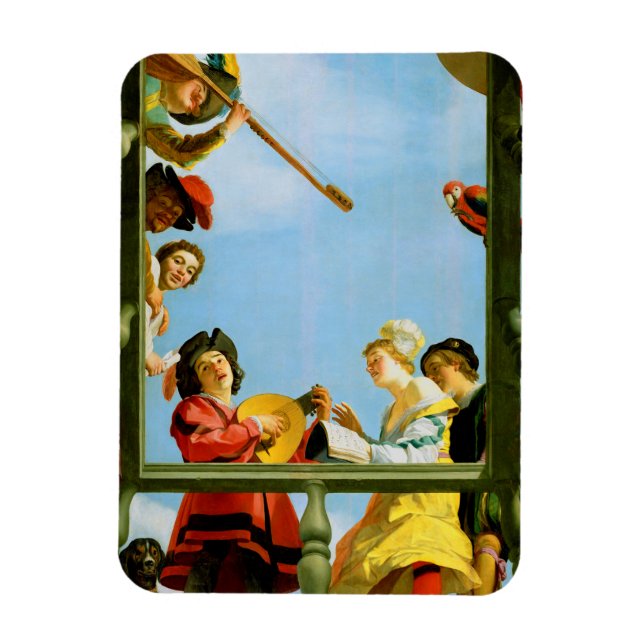 Musical Group on Balcony Fine Art Dutch Painting Magnet (Vertical)