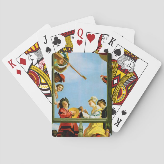 Musical Group on Balcony Fine Art Dutch Painting Playing Cards (Back)