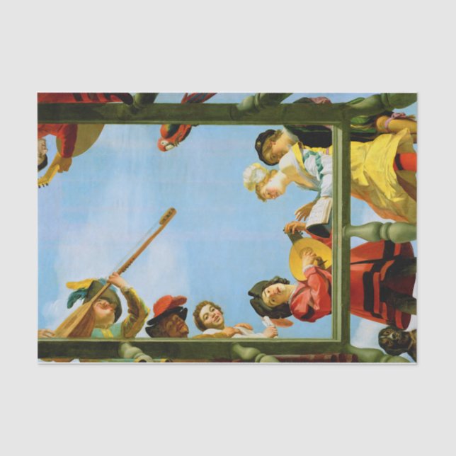 Musical Group on Balcony Fine Art Dutch Painting Tissue Paper (Front)