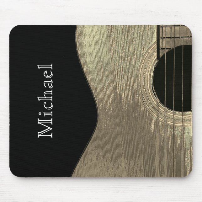 Musical Guitar Abstract Black White Mouse Mat (Front)