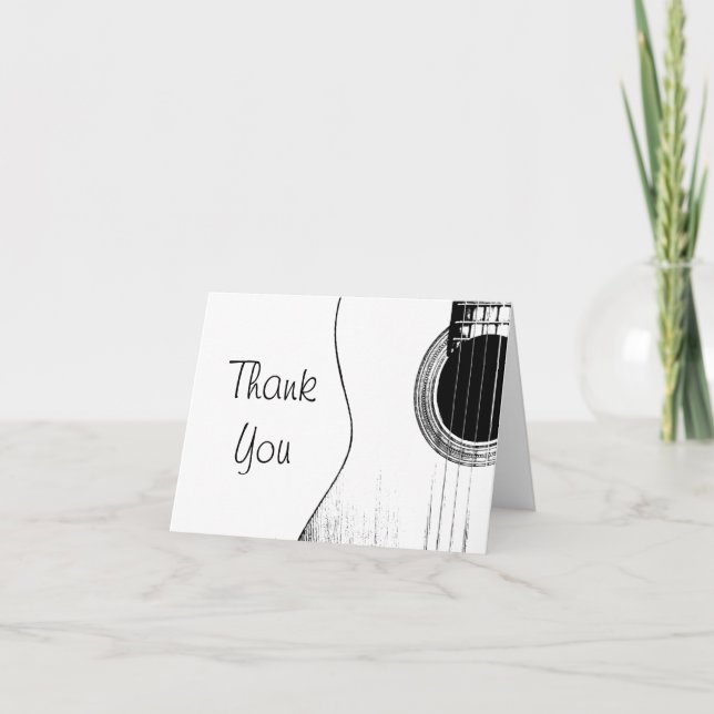 Musical Guitar Black White Thank You Card (Front)