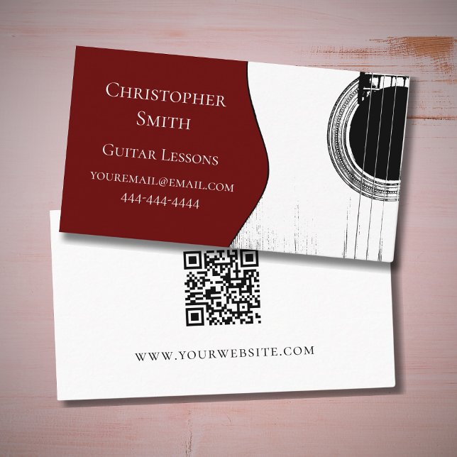 Musical Guitar Lessons QR Code Red Business Card (Creator Uploaded)