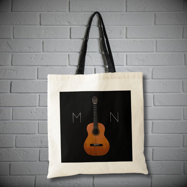 Musical Guitar Monogram Black Tote Bag (Creator Uploaded)
